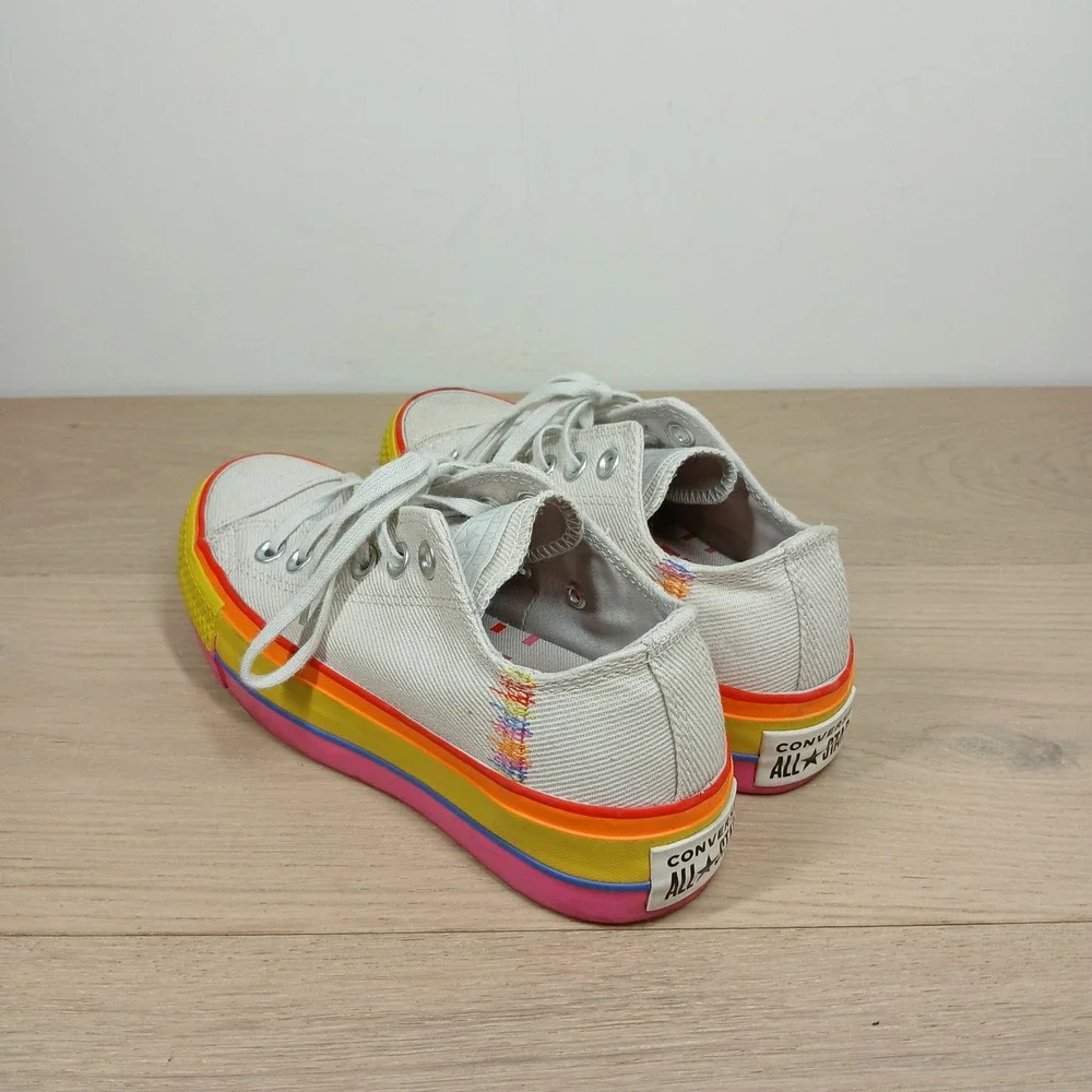 Converse Chuck Taylor Sneakers Kids 5 Rainbow Platform Cream